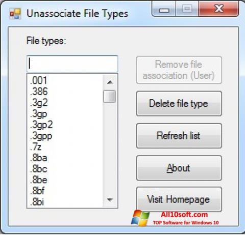 Zrzut ekranu Unassociate File Types na Windows 10