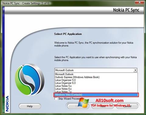 Zrzut ekranu Nokia PC Suite na Windows 10