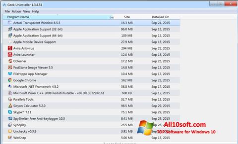 Zrzut ekranu Geek Uninstaller na Windows 10