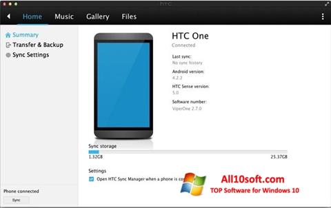 Zrzut ekranu HTC Sync na Windows 10