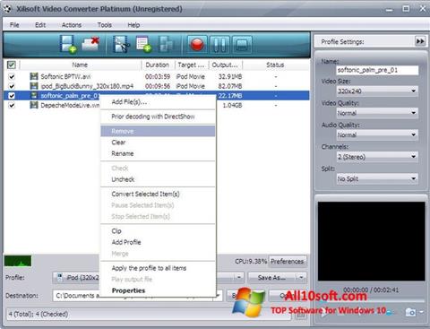 Zrzut ekranu Xilisoft Video Converter na Windows 10