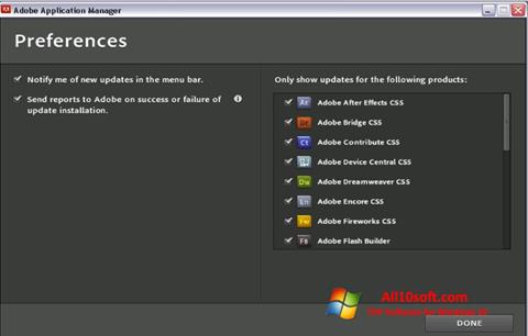 Zrzut ekranu Adobe Application Manager na Windows 10