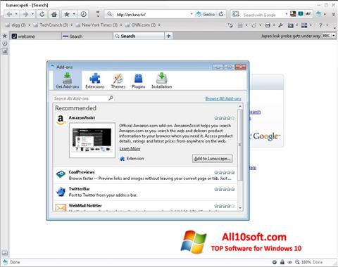 Zrzut ekranu Lunascape na Windows 10