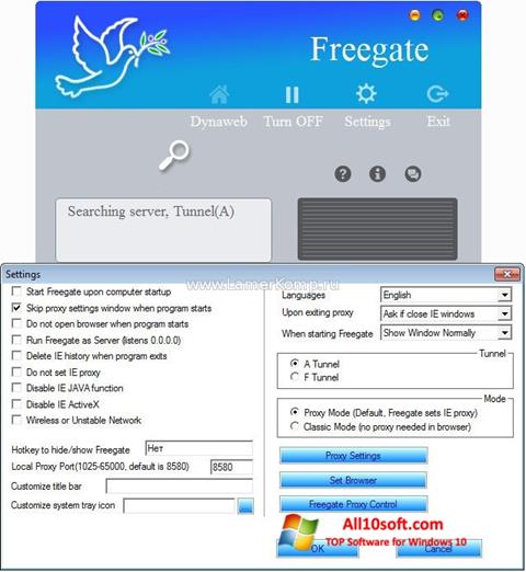 Zrzut ekranu Freegate na Windows 10