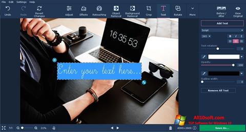 Zrzut ekranu Movavi Photo Editor na Windows 10