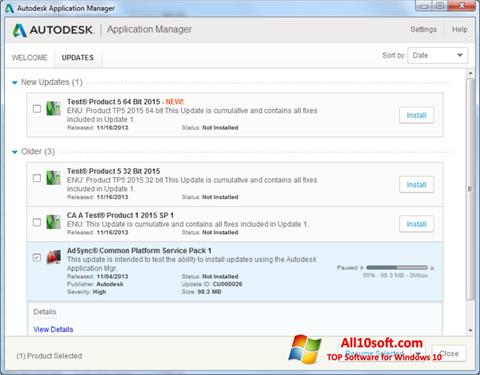 Zrzut ekranu Autodesk Application Manager na Windows 10