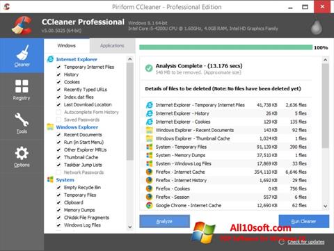 Zrzut ekranu CCleaner na Windows 10