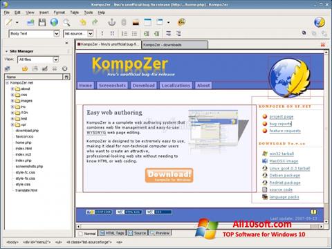 Zrzut ekranu KompoZer na Windows 10