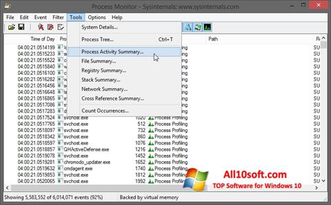 Zrzut ekranu Process Monitor na Windows 10