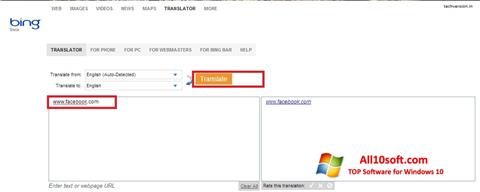 Zrzut ekranu Bing Translator na Windows 10