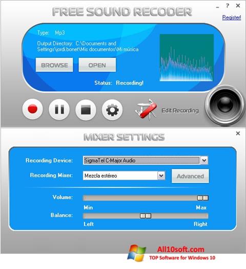 Zrzut ekranu Free Sound Recorder na Windows 10