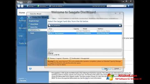 Zrzut ekranu Seagate DiscWizard na Windows 10