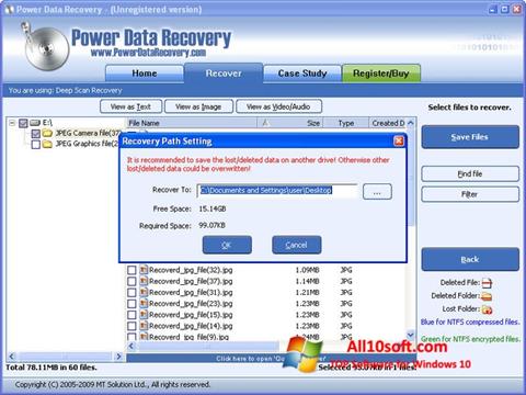 Zrzut ekranu Power Data Recovery na Windows 10