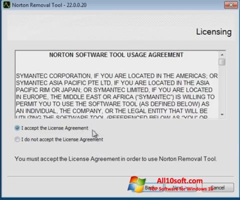 Zrzut ekranu Norton Removal Tool na Windows 10