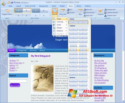 Zrzut ekranu Artisteer na Windows 10
