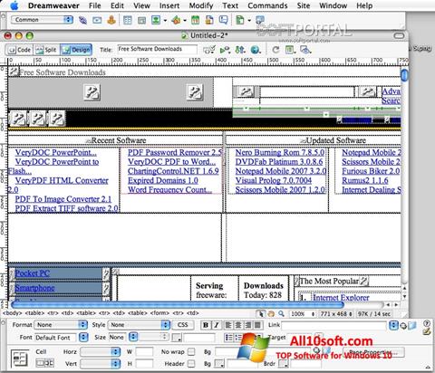 Zrzut ekranu Macromedia Dreamweaver na Windows 10