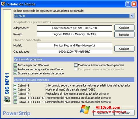 Zrzut ekranu PowerStrip na Windows 10