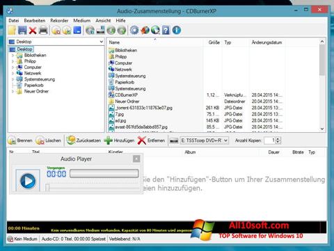Zrzut ekranu CDBurnerXP na Windows 10