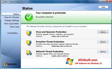 Zrzut ekranu Symantec Endpoint Protection na Windows 10
