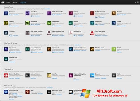 Zrzut ekranu Adobe Creative Cloud na Windows 10