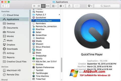 Zrzut ekranu QuickTime Pro na Windows 10