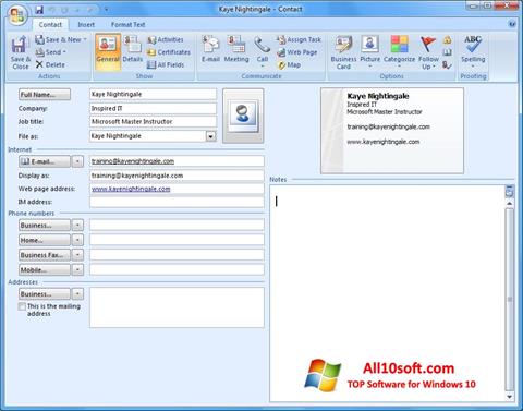 Zrzut ekranu Microsoft Outlook na Windows 10