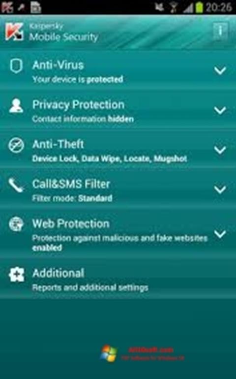Zrzut ekranu Kaspersky Mobile Security na Windows 10