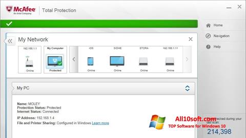 Zrzut ekranu McAfee Total Protection na Windows 10