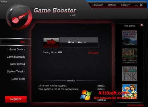 Zrzut ekranu Game Booster na Windows 10