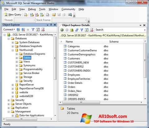 Zrzut ekranu Microsoft SQL Server na Windows 10