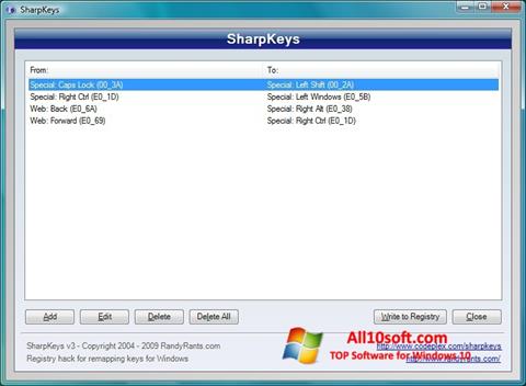 Zrzut ekranu SharpKeys na Windows 10