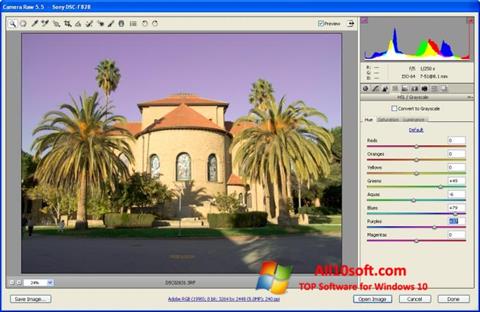 Zrzut ekranu Adobe Camera Raw na Windows 10