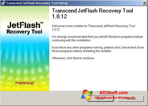 Zrzut ekranu JetFlash Recovery Tool na Windows 10